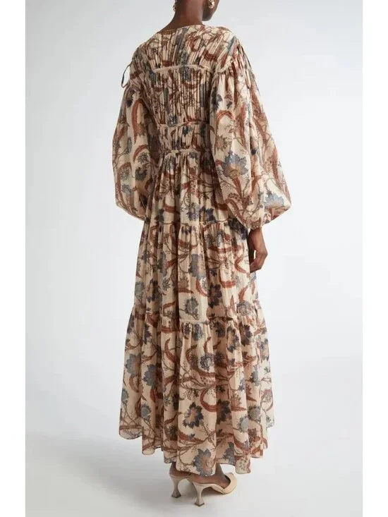 Zimmermann Ascension Tie Billow Cotton Tiered Maxi Dress AU 2 / US 8 NWT $1,250 - Picture 3 of 13